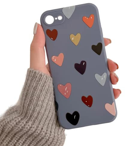 ZUKKASHAN Compatible with iPhone 7/8/SE, Soft Silicone TPU Shockproof Protective Case Cute Hearts Pattern Girls Women Back Phone Cover (Gray)