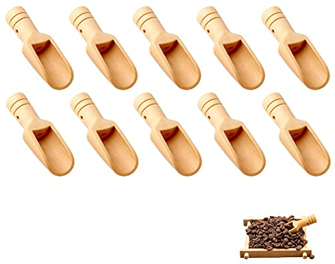 10Pcs Mini Wooden Scoop Small Bath Salt Spoons Spice Scoop Mini Bamboo Spoons Washing Powder Spoon for Bath Salts Candy Coffee Beans Honey Spices Sugar Tea Powder