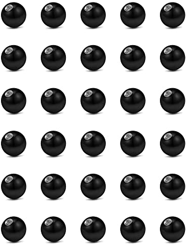 vcmart 30stk Piercing Kugeln 3mm Schwarz 1,2mm Gewinde Ersatzkugeln Chirurgenstahl Schraubkugeln für Piercing Lippe Labret Septum