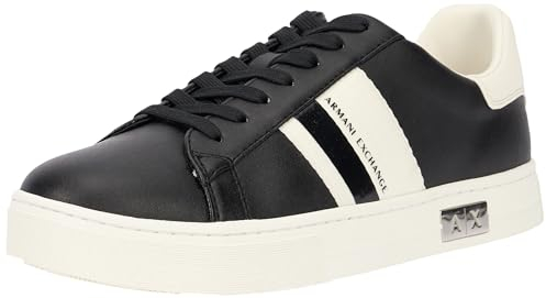 Armani Exchange Damen Cup Sole Mina, Back tab with and Metal Logo Detail on Side Sneaker, Black+ Off White, 36 EU