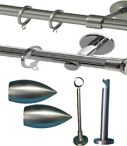 Bastone a corda con anelli Ø 20 mm per tenda Linea Easy Nichel + kit montaggio terminale Ogiva (fino a 200 cm., Nichel Cromato)