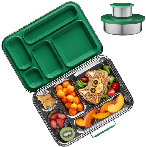 AOHEA Edelstahl-Bento-Box für Kinder, Metall-Bento-Lunchbox, BPA-frei, Lunchbox, Behälter, 304 Edelstahl, Bento-Box für Schule und Büro (grün)