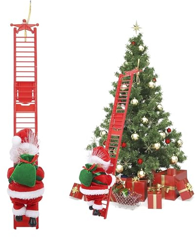 Babbo Natale scaletta per albero che sale su e giù Babbo Natale su scala scalatore musicale animato festa festa casa decorazione albero di Natale ornamento di Babbo Natale figurine scalatore