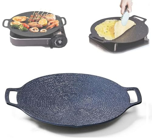 Lipski Multi-Function Medical Stone Grill Pan Non-Stick Pan, Multipurpose Korean BBQ Grill pan, Medical Stone Coating, Iron Round Griddle Pan (33cm)