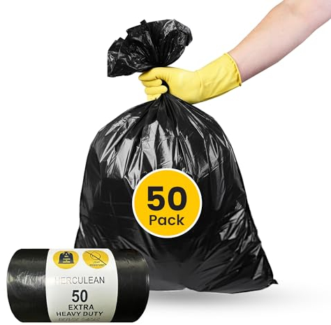 DCS Herculean Pack of 50 Extra Heavy Duty Black Bin Bags 90L – Extra Strong Black Refuse Sacks – Black Bin Liners for, Office, Household, Kitchen, Restaurant – Eco-Friendly Garbage Bags 37x73x99cm…