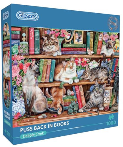 Gibsons Puss in Books 1000 Piece Cat Jigsaw Puzzle Age 12+ | Sustainable, Premium 100% Recycled Board | Great Gift for Adults