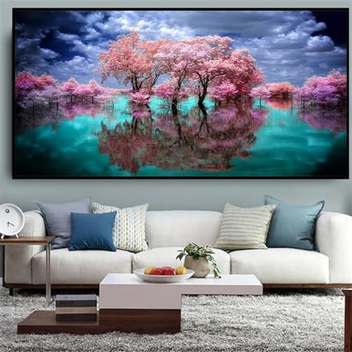 BBOVOBB Grande arte da parete, decorazione da parete, pittura di paesaggio, fiore di ciliegio, albero, paesaggio, soggiorno, opere d'arte moderna per pareti, 61x127 cm (24x50 pollici) senza cornice