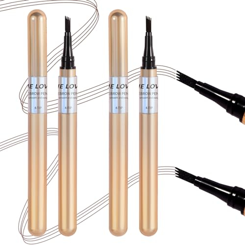 2PCS Microblading Eyebrow Pen - Waterproof, 4 Micro-Fork Tips, Dark Brown, Liquid Brow Tint, Long Lasting, Creates Natural 3D Eyebrow Hair