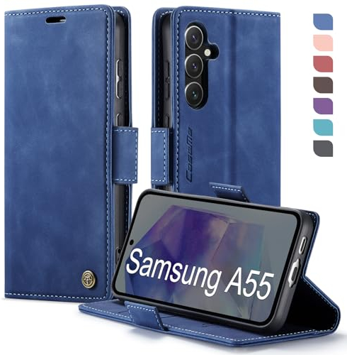 XYGLOW Handyhülle für Samsung Galaxy A55 5G Hülle Klappbar Premium PU Lederhülle Klapphülle【RFID Schutz】 Kartenfach Standfunktion Schutzhülle für Samsung A55 5G Flip Case Wallet Tasche Cover, Blau