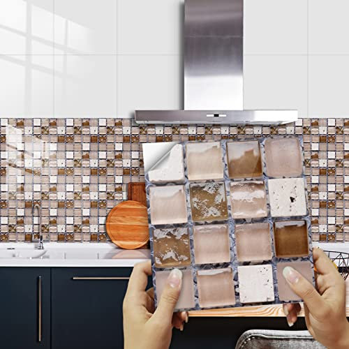 Peel and Stick Backsplash Tile Stickers Rose Gold Brown Stick On Tiles PVC Tile Stickers for Kitchen Heat Resistant Self Adhesive Tiles for Walls Waterproof Peel and Stick Floor Tiles Bathroom Wal