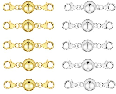 Magnet Karabinerverschluss, 10 Stück Magnetische Schmuck Verschlüsse Schmuck Magnetverschluss für Halsketten, Kettenverlängerungen, Schmuckzubehör (Silber und Gold)