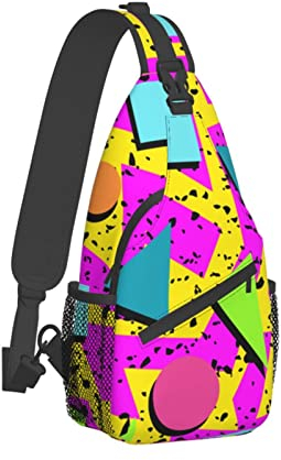 Retro 80er 90er Jahre Geometrischer Crossbody-Rucksack für Damen und Herren, Brustschlinge, Rucksack, lässig, für Reisen, Wandern, Retro 80er 90er Jahre Geometrisch, One size