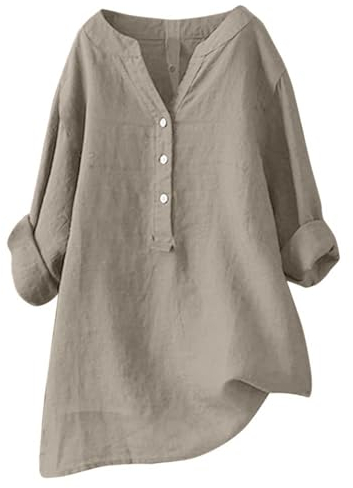 Sommer Shirts Damen Oberteile T-Shirt Top V-Ausschnitt, Baumwollbluse Kellner Bluse Damen Freizeit Tops T-Shirts für Damen Party Club Bluse Vielseitige Bluse (Beige, XXXXXL