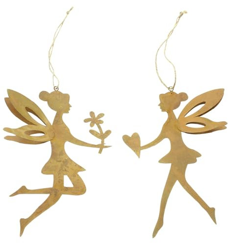 FRANK FLECHTWAREN Hänger Fee, 2er Set, Metall, Echtrostfinish Maße: 11 x 19 cm