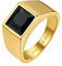 Bestyle Herren Ring Edelstahl mit Schwarzem Stein Bandring Schwarzer Onyx Biker Ring mit Gravur, 8 * 8mm Achat Pinky Daumen Ring für Papa Vater Personalisierter Schmuck Geschenk, Größe 65, Gold