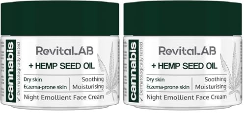 RevitaLAB Cannabis Extract Night Emollient Face Cream with Organic Hemp Seed Oil for Deep Nourishment – Dermatologically-Tested Moisturiser for Sensitive Skin, 50 ml (Packung mit 2)