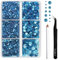 BEADSLAND pedreria hotfix,4000 PCS piedras azul strass termoadhesivas diamantes cristales para manualidades,Kit mixto de 6 tamaños con lápiz de cera y pinzas,SS6-SS30,Aguamarina Rhinestones