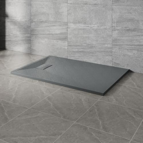 NRG 1200x800mm SMC Rectangle Shower Tray Anthracite Bathroom Shower Base | Anti Slip, Shower Base Tray, Wet Room, Shower Enclosure Tray, Wetroom Shower Cubicle Base, Slate Effect, Easy to Clean