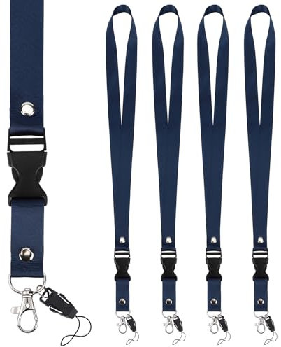 Segus Schlüsselband Blau, 5 Stück Schlüsselbänder zum Umhängen, Umhängeband mit Abnehmbare Schnalle, für Ausweishüllen, Schlüssel, Namensschilder und Plastikkarten