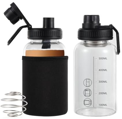BNCWCQZ Glass Shaker Bottle,22oz BPA-Free Odorless Shaker Bottle with 304 Stainless Steel Ball and Removable Cleaning Brush for Fitness Protein Mixes(1Pack)