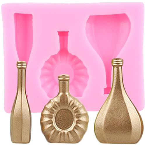 XMOLDNMS Wine Bottle Silicone Mould Champagne Bottle Fondant Moulds for Cake Decorating Cupcake Topper Chocolate Gum Paste Candy Polymer Clay