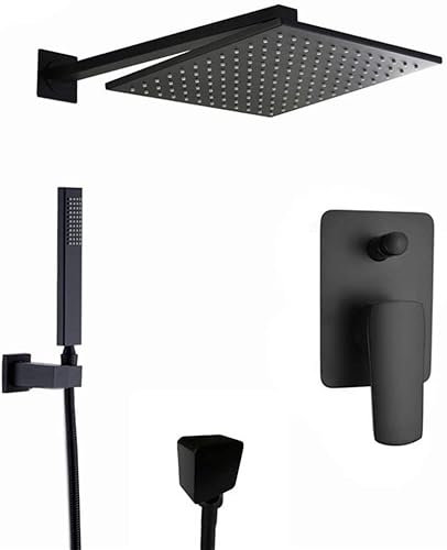 KFTLDYZL Duschset, Duschhahnsystem-Set, quadratisches, mattschwarzes Messing-Duschset, Badezimmerhahn, 20,3–30,5 cm Regenduschkopf, Duscharm, Umsteller, Mischbatterie, Handbrausen-Sprühset