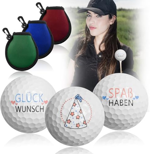 Golfbälle, Golf Geburtstags Geschenke für Golfer, Geschenkidee für Golffans, Golfspieler Geschenk mit Happy Birthday Motiv, lustige Golf Geburtstagsgeschenk, 3 Einheit in Standardgröße (deutsch)