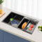 TFIANYNI Fregadero doble de acero inoxidable, 78 x 43 x 22 cm, rectangular, con revestimiento nano para cocina, color negro y gris, con escurridor y dispensador de jabón, almohadillas insonorizadas