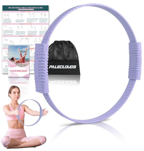 Pilates Ring, 34.5cm Silicone Pilates Magic Circle mit Doppelten Rutschfesten Griffen, Training Poster & Tragbarer Tasche, Pilates Ring Übungen für Beine Arme & Oberschenkel Gewichtsverlust für Frauen