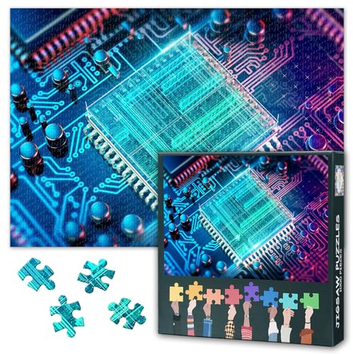 Challenging 1000 Piece Jigsaw Puzzle for Adults Featuring Computer Chip Electronic PC CPU Concept Technology Art 27.5 x 19.7 Inches