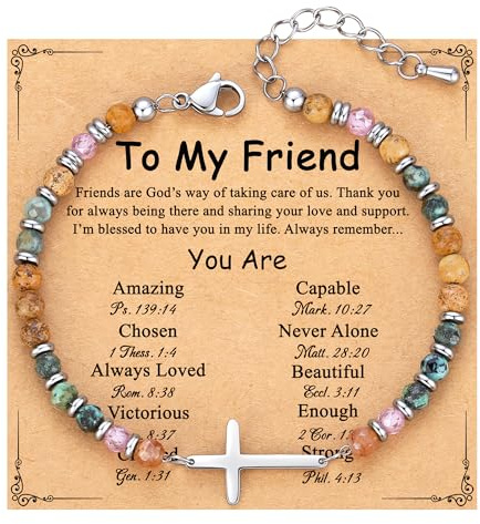 TONY & SANDY Best Friend Friendship Gifts for Women, Mothers Day Graduation Gifts for Friends, Cross Bracelet Christian Jewelry, Best Friend Birthday Gift Woman Friendship Confirmation Teen