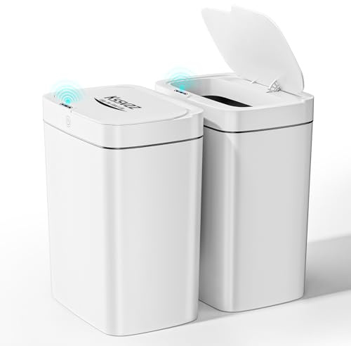 Kssvzz 2 Pack Motion Sensor Bin with Lid, 2x15L Automatic Bins Plastic, Electric Bin Waterproof for Kitchen, Bathroom, Office, Bedroom, Living Room