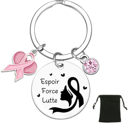 YJYJZX Porte-Clés Octobre Rose,Cancer du Sein Porte-Clés avec Cartes de Vœux d'encouragement,Octobre Rose Accessoires pour Décoration d'événement Carit