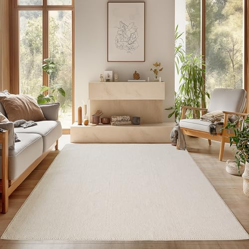 SIMPEX Teppich 240x340 cm Creme Einfarbig Bouclé Schlingenflor Skandi Stil Modern Weich Strapazierfähig Pflegeleicht XL Teppich für Wohnzimmer Esszimmer Schlafzimmer