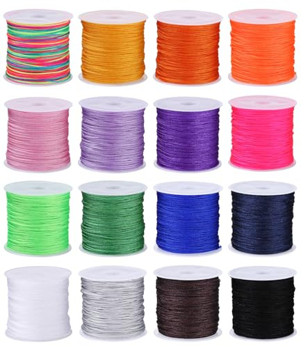 16 Rollen Nylonschnur 0.8mm x 20m Nylonschnur Nylon Beading String Knotenschnur Geflochtene Faden Beading String für Chinesischen Knoten, Schmuckherstellung, Freundschaft Armbänder, Handwerk