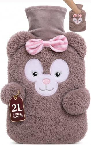 ZOVEXA 2L Extra Large Hot Water Bottle with Plush Koala Bear Cover, Natural Rubber Hot Water Bag for Hand & Feet Warmer, Pain Relief, Period Cramps, Neck & Shoulder -leak proof- BS 1970:2012 Certified