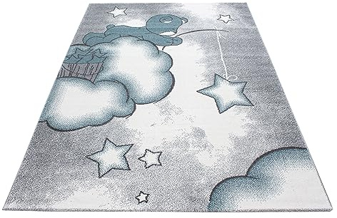KADIMA DESIGN Teppich Blau 160x230 cm Kinderzimmer Bären-Motiv Pflegeleicht Farbenfroh Waschbar Strapazierfähig Robust Jugendzimmer Fußbodenheizung geeignet Oeko-TEX | LAGO