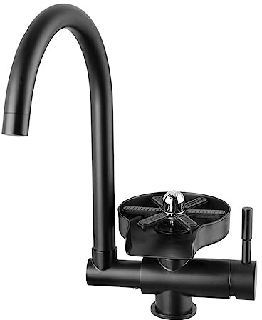 ZMJGLL Robinet de Cuisine avec rince-Verres, Robinet d;évier en Acier Inoxydable avec Lave-Tasses, Robinet pivotant à 360°, Double Commande Eau Chaude/Eau Froide, Bobine en céramique (Black)