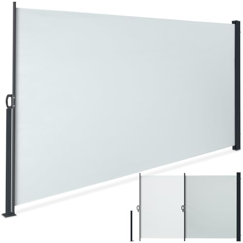 tectake® Store latéral 180 x 300 cm, Résistant aux intempéries, Protection Soleil et Vent, Brise Vue Opaque, Tissu en Polyester Enduit, Auvent latéral Extensible, Mécanisme d'enroulement - Gris