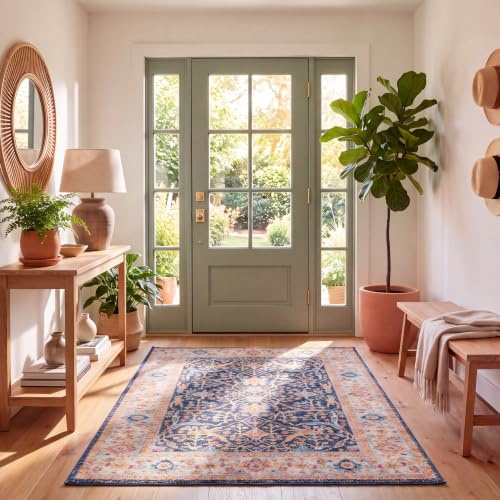 SAFAVIEH Traditionell Teppich für Wohnzimmer, Esszimmer, Schlafzimmer - Madison Collection, Kurzer Flor, Marine und Creme, 122 X 183 cm