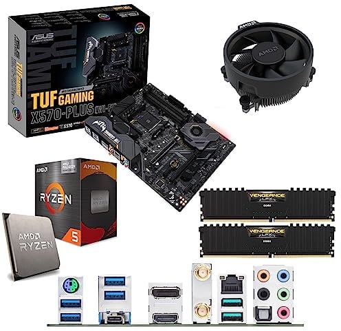 AMD Ryzen 5 5600G 3.9Ghz (Turbo 4.4Ghz) Six Core CPU with Radeon Vega Graphics, ASUS TUF X570-PLUS Gaming Wifi Motherboard & 16GB 3600Mhz Corsair DDR4 RAM Pre-Built Bundle