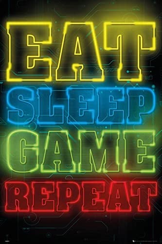 Gaming - Eat, Sleep, Game, Repeat - Videospiel Poster Plakat Druck - Grösse 61x91,5 cm + 1 Ü-Poster der Grösse 61x91,5cm