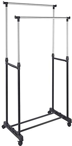 BAKAJI Support porte-manteau extensible de sol en acier télescopique extensible avec roulettes 80 x 40 x 90/164 cm (double)