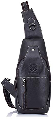 FANDARE Sling Bag Leder Brusttasche Schultertasche Wasserresistent Tragetasche Herren Umhängetasche zum Wandern,Radfahren,Reisen,Freizeit oder Multipurpose Tagepacks Schwarz