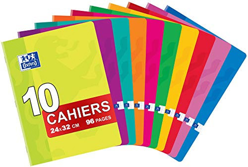 Oxford Classique Lot de 10 Cahiers Agrafés 24 x 32cm 96 Pages Grands Carreaux Seyès Couleurs Assorties