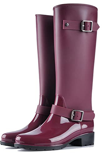 tqgold Stivali di gomma da donna a gambo lungo, con chiusura lampo, tacco leggero, moderno, Eva Wellington, Colore: rosso, 37 EU