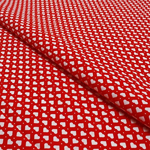 Stoff Meterware Aneta Herzen Punkte Baumwolle - 1 Meter, Landhaus, Deko, Kissen, Bettwäsche, Tischwäsche (Rot)