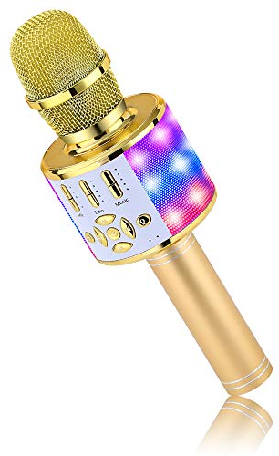 BONAOK Bambini Cambio di voce Microfono Karaoke, Microfono Bluetooth Karaoke Bambini, Microfono Sing 4 in 1, KTV Karaoke Player per Cantare, Compatibile con iPhone/Mac/Android (Oro)