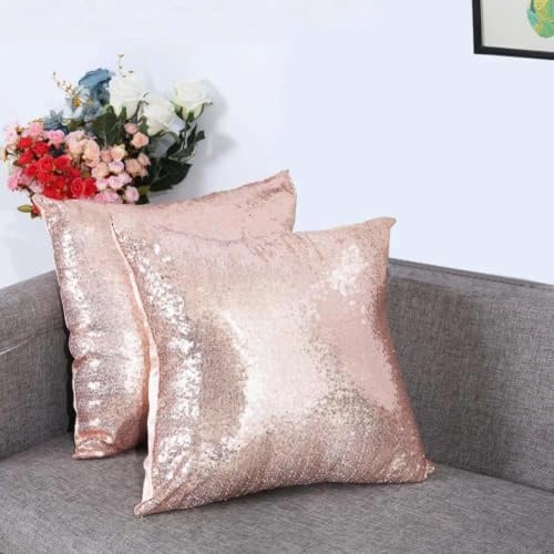 Eternal Beauty Rose Gold 2 PCS Square Sequin Cushion Covers 20x20, Sparkle Throw Pillow Case for Home Decor Party with Invisible Zipper (50cmx50cm)