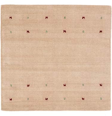 carpetfine Wollteppich Gabbeh Uni Quadratisch Beige 60x60 cm | Moderner Teppich für Wohn- und Schlafzimmer